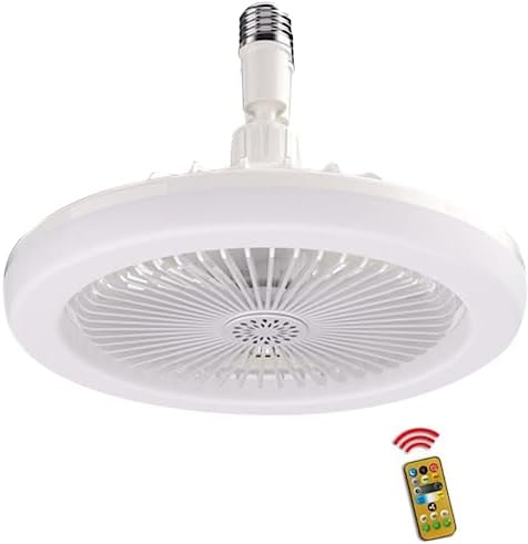 Socket Fan Light, Socket Fan Ceiling Fan with Light and Remote, LED Light Bulb Fan, Screw in Ceiling Fan in Light Socket, Quiet Ceiling Fan for Kitchen Bathroom Store Room Garage (White)