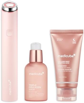 medicube Ultimate Pink Glow Skincare Trio: Mini Booster Pro Pink and Collagen Overnight Wrapping Peel Off Facial Mask Pack and Triple Collagen Serum 1.85 fl.oz (50ml)