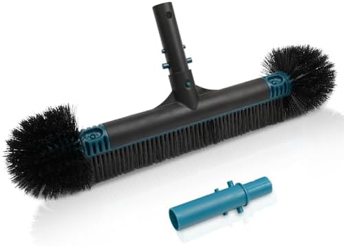 Poolvio 20"" 2 in 1 Pool Brush Head for Swimming Pool, Heavy Duty Scrub Brush with EZ Clip & Wavy Nylon Bristles for Cleaning Pool Walls, Floors, Steps (Pole not Included), Blue+black