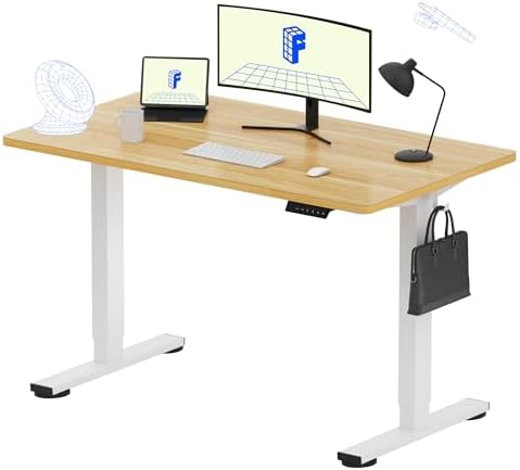 FLEXISPOT EN1 Whole-Piece Standing Desk, 48 x 24 Inches Height Adjustable Desk Stand up Desk Home Office Table for Computer Laptop (White Frame + Maple Desktop)
