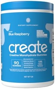 Create Creatine Monohydrate Gummies for Men & Women, Boost Focus, Strength, and Endurance, Anti-Melting Formula, Vegan, Gluten-Free, Non-GMO, 1.5g of Creatine per Gummy (Blue Raspberry, 90 ct)