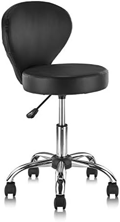 Leather Rolling Swivel Salon Stool Chair with Back Support Adjustable Hydraulic Seat Height 22 in for Office Massage Facial Spa Medical Drafting Tattoo Beauty Barber
