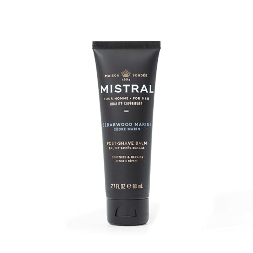 Mistral Cedarwood Marine Post Shave Balm | Soothing Aftershave for Men with Aloe & Jojoba Oil | Non-Greasy Post Shave Moisturizer, For All Skin, Paraben & Phthalates Free | Made in France - 80ml