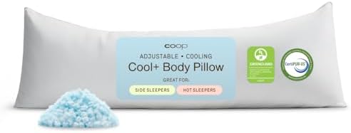 Coop Home Goods Cool+ Adjustable Cooling Body Pillow, 18x52, Cooling Gel Memory Foam & Microfiber, Side Sleeper & Pregnancy Pillow with Cool-to-The-Touch Washable Cover, Breathable Full Body Support