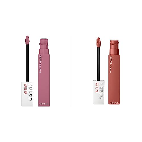 MAYBELLINE Super Stay Matte Ink Liquid Lipstick Makeup Long Lasting High Impact Color Up to 16H Wear Self-Starter Light Red and Revolutionary Light Mauve Pink 1 Count