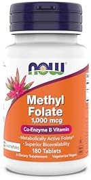 NOW Supplements, Methyl Folate 1,000 mcg, Metabolically Active Folate*, Co-Enzyme B Vitamin, 180 Tablets