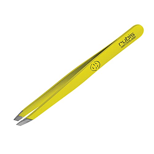 Rubis Classic Serious Emoji Stainless Steel Slanted Tweezers for Precise Eyebrows and Hair Removal, The Emoji Silhouette Collection, Yellow,Rubis Switzerland Swiss Made World Renowned Precision