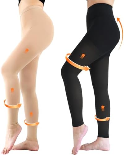 2 Pairs 20-30mmHg Compression Pantyhose for Women, Medical Graduated Compression Stockings Leggings Footless Support Compression Tights for Varicose Veins, Swelling, Edema