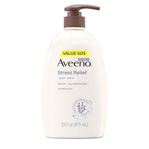 Aveeno Stress Relief Body Wash with Nourishing Oat & Lavender Scent for Sensitive Skin, Gently Cleanses & Helps You Feel Calm & Relaxed in the Shower, Soap-Free, 33 fl. oz