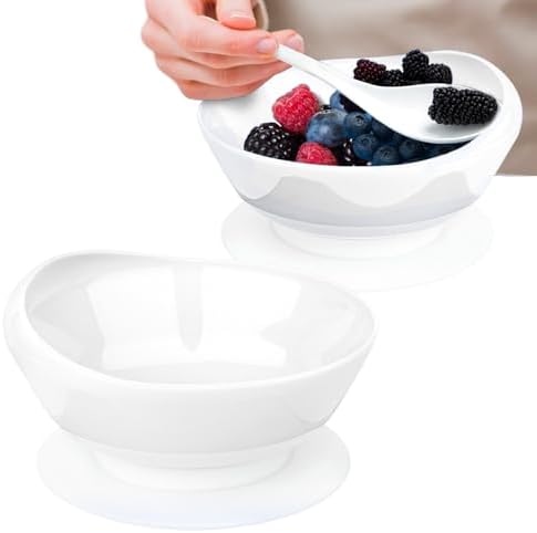 2Pack Spill Proof Scoop Bowl with Non-Skid Suction Base, Adaptive Self-Feeding Dinnerware for Elderly and Disabled(White)