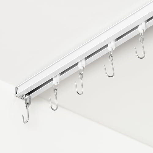 Curtain Track, Ceiling Curtain Track for Room Divider, Ceiling Mount Rail Set with Roller Hooks, White, 6ft - 9ft