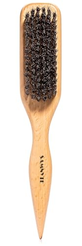 Soft Boar Bristle Slick Back Hair Brush for Taming Flyaways, Sleek Ponytail, Smoothing Baby Hair - Hair Brush for Women & Men Thin to Medium Hair