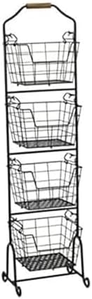 Gourmet Basics by Mikasa Ferme 4-Tier Metal Floor Standing Fruit/Home Storage Market Basket, Antique Black