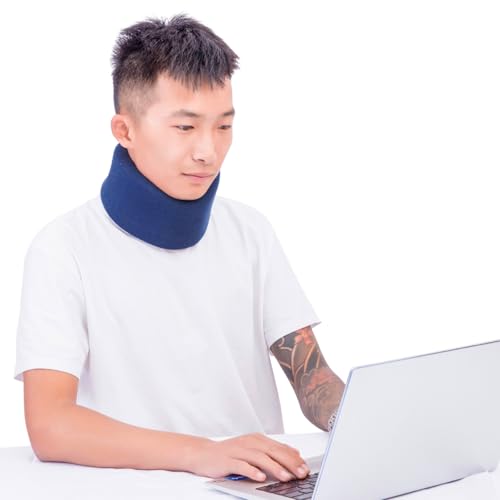 Neck Braces for Neck Pain and Support High-Density Comfort Cervical Collar for Vertebrae Stable and Aligned, Relieve Injury Spine Pressure – Neck Brace for Women & Men Sleeping, Working, Posture (Blue, Medium-Plus)
