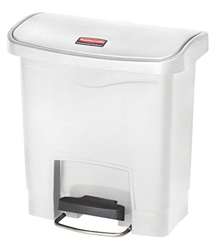 Rubbermaid Commercial Products Streamline Slim Step-On Plastic Trash Can, 4 Gallon, White, Hands-Free Garbage Can for Medical Waste in Hospitals/Lab/Emergency/Patient Rooms