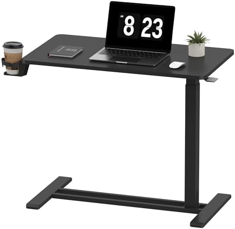 FLEXISPOT Adjustable C Table with Wheels, Mobile Snack Side End Table Sofa Couch Bedside Table Laptop Rolling Cart TV Tray Night Stand Small Space Side Table,(31.5" W x 17.7" D,Black)