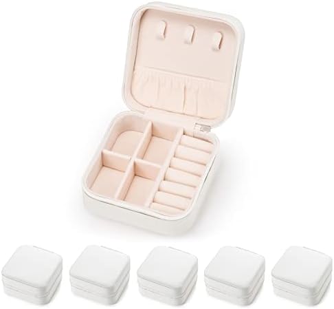 5pack/PU Leather Travel Jewelry Case, Mini Jewelry Box, Small Jewelry Organizer Portable Display Jewelry Storage Case for Rings Earrings Necklace,Gifts for Girls Women (White)