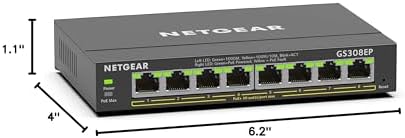 NETGEAR 8 Port PoE Gigabit Ethernet Easy Smart Managed Essentials Switch (GS308EP) - with 8 x PoE+ @ 62W, Desktop or Wall Mount