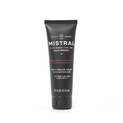 Mistral Bourbon Vanilla Post Shave Balm | Soothing Aftershave for Men with Aloe & Jojoba Oil | Non-Greasy Post Shave Moisturizer, For All Skin, Paraben & Phthalates Free | Made in France - 80ml