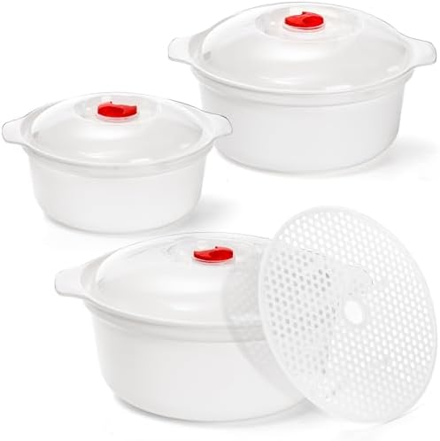 3 Pack Microwave Bowls with Lid, BPA-free Ramen Cooker Soup Containers with Steamer, Mixing Serving Bowls Food Storage Cookware for Kitchen, Office, College Dorm