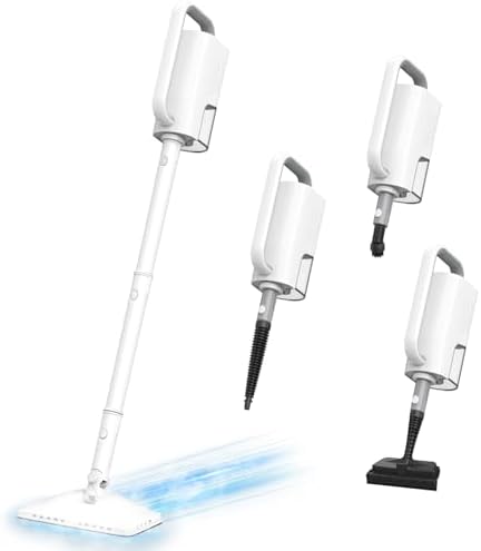 Steam Mop Cleaner, 7 in 1 Rotated Steam Cleaner for Home, Adjustable 2 Modes Steam Mop with 23FT Power Cable and 400ML Removable Tank, Hard Floor, Laminate Floor, Tiles Cleaning (Tea White)