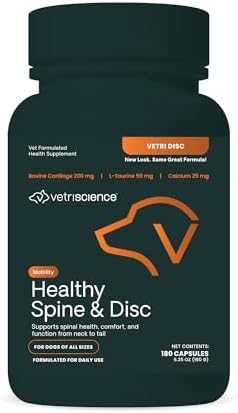 VetriScience Healthy Spine & Disc Easy-Open Capsules, Back & Spinal Support Chondroitin & Taurine Supplement for Dogs, Perfect for Dachshunds, Corgis, Frenchies & More, 180 Count