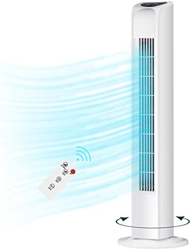Oscillating Bladeless Tower Fan with Remote, Quiet Cooling Portable, Electric Standing Floor Fan with 3 Wind Speeds 3 Modes for Bedroom,Indoor,Office and Home Use, 30", White