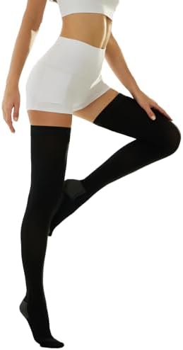 Medical Compression Thigh High Anti Embolism Stockings 15-20mmHg, for Edema, Varicose Veins, Swelling with Inspection Hole, Women & Men