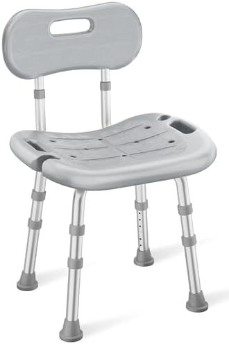Shower Chair for Inside Shower with Removable Back, Adjustable Height, Non-Slip Heavy Duty Bath Chair for Bathtub, 350 lbs Shower Seat for Elderly and Disabled, Grey