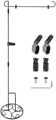 2 Pcs Garden Flag Stand with Base Above Ground Metal Yard Flag Pole Holder with One Tiger Clip Two Spring Stoppers for Fall Christmas Holiday Outdoor Decoration(Classic Style)