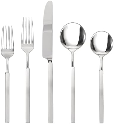 FORTESSA Jaxson 18/10 Stainless Steel Flatware, 5 Piece Place Setting With Table Knife, Forks and Spoons (Service For 1), Dishwasher Safe, Brushed/Mirrored