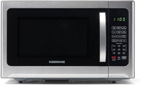 Farberware 1.2 Cu. Ft. Countertop Microwave Oven â€“ 1000 Watts Power, Auto Cook Settings, Defrost, Easy Clean and Child Safety Lock - Stainless and Black