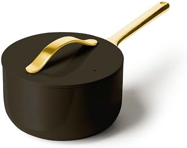 Caraway Nonstick Ceramic Sauce Pan with Lid (3 qt) - Non Toxic, PTFE & PFOA Free - Oven Safe & Compatible with All Stovetops (Gas, Electric & Induction) - Black