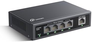 5 Port PoE Switch(4 PoE Ports + 1 Uplink), 802.3af/at PoE+ 100Mbps, 65W, Extend to 250Meter, Unmanaged Plug & Play PoE+ Network Switch