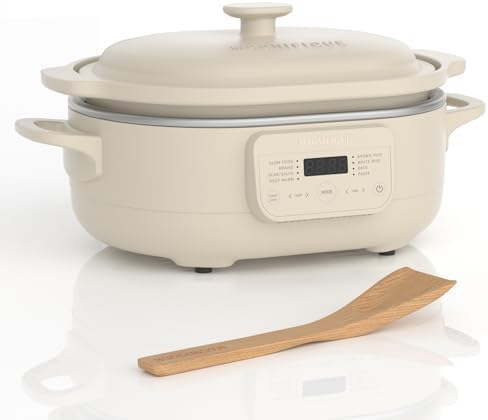 MAGNIFIQUE 4 Quart Programmable Casserole Slow Cooker, 8-in-1 Multi Cooker with Removable Non-Toxic Stoneware Crock, Claypot Slow Cooker, Rice-cooking, Nonstick, Oven Safe Pot to 450°F, Oatmeal