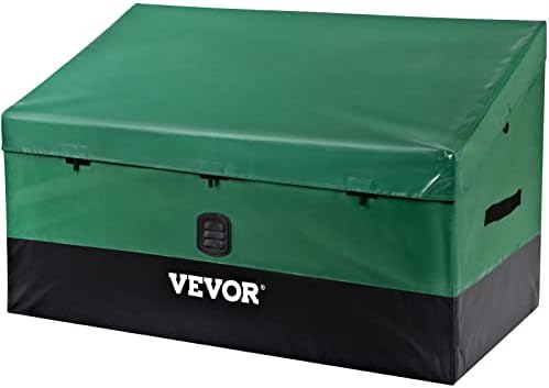 VEVOR Outdoor Storage Box, 150 Gallon Waterproof PE Tarpaulin Deck Box w/Galvanized Frame, All-Weather Protection & Portable, for Camping, Garden, Poolside, and Yard, Black & Green