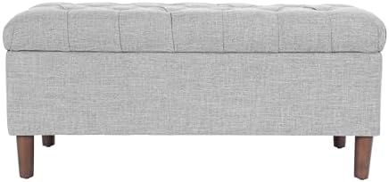 HomePop Home Decor | Tufted Ainsley Button Storage Ottoman Bench with Hinged Lid | Ottoman Bench with Storage for Living Room & Bedroom,Gray Woven