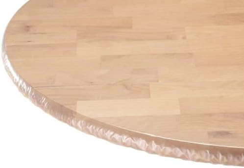 Yourtablecloth Heavy Duty Clear Vinyl Round Fitted Tablecloth (Table Cover) Elasticized Tablecloth Great for Protecting Your fine Tables and Table Linen 48”