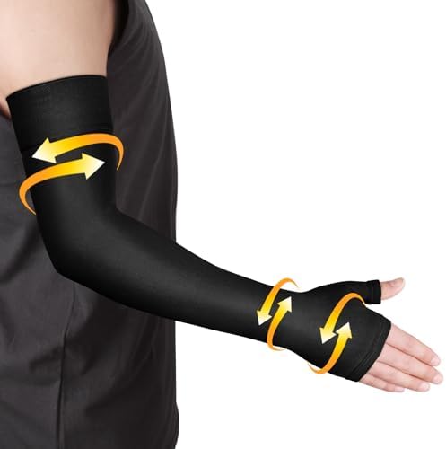 Ailaka Lymphedema Compression Arm Sleeve（Single） with Gauntlet for Men Women, 20-30 mmHg Medical Compression Arm Sleeve