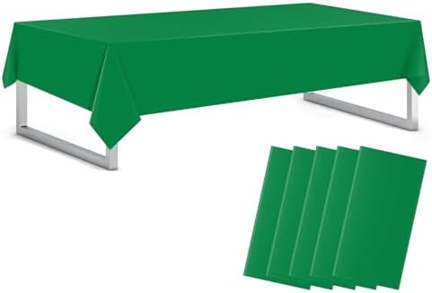 Green 5 Pack 54 x 108 Inch Plastic Tablecloth Disposable Tablecloth for Rectangle Table, Party Plastic Table Cloth