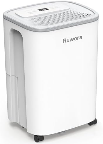 Dehumidifier for Home, Dehumidifier 4500 Sq.Ft 50 Pint, Dehumidifiers with Drain Hose, 0.66 Gallon Water Tank, RUWORA Dehumidifiers for Basement Bedroom Bathroom RV, 24H Timer, Overflow Protection