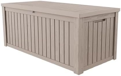 180 Gallon Lockable Resin Deck Box, Waterproof & UV-Resistant Outdoor Storage Box for Outdoor Cushion Storage, Garden Tools & Pool Accessories Storage, Gray