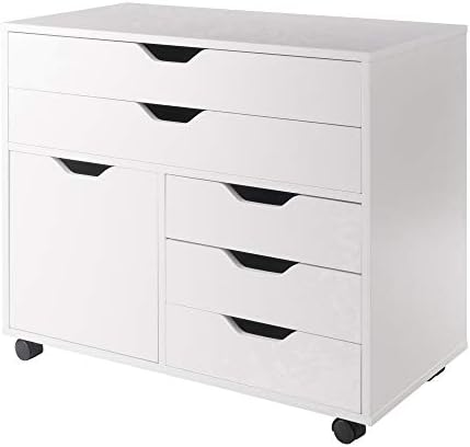 Winsome Halifax 3-Section Mobile Cabinet with 5 Drawers, for Living Room, Home Office, White