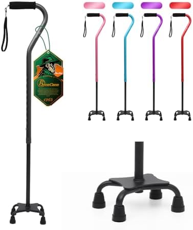 BeneCane Quad Cane Adjustable Walking Cane with Offset Soft Cushioned Handle for Men & Women Lightweight Comfortable with 4-Pronged feet for Extra Stability