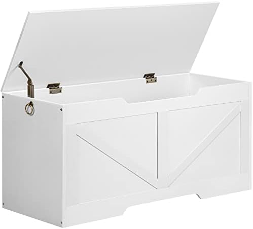 HOOBRO Storage Bench, 39.4â€ Retro Wooden Storage Chest with U-Shaped Cut-Out Pull, Safety Hinge, Supports 220 lb and Easy Assembly for Toy Box Organizer (White) WT771CW01