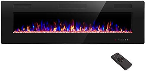 R.W.FLAME 60" Recessed and Wall Mounted Electric Fireplace, Low Noise, Fit for 2 x 6 Stud, Remote Control with Timer, Touch Screen, Adjustable Flame Color and Speed, 750-1500W