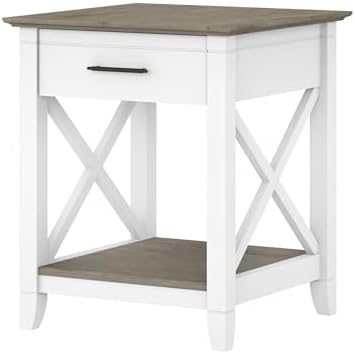 Bush Furniture Key West Small End Table with Storage | Modern Farmhouse Accent Shelf for Living Room in Pure White and Shiplap Gray