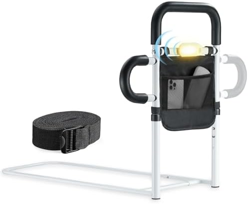 Bed Rails for Elderly Adults Safety, Adjustable Bed Rail with LED Motion Sensor Light, Bed Handle Bedside Assist for Grab Bar with Storage Pouch, Bed Side Rails Fits Twin Full Queen King Grey