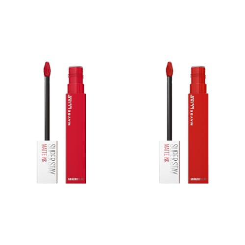 MAYBELLINE Super Stay Matte Ink Liquid Lipstick Makeup Long Lasting High Impact Color Up to 16H Wear Shot Caller Bright Pinky Red & Innovator Cardinal Red