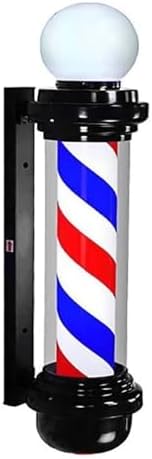 35-inch Barber Pole Red White Blue Stripes with LED Light,Traditional Barber Pole Outside Barber Shop Rotating Light Sign Light Box Rainproof Hairdressing Salon Save Energy Wall Lamp